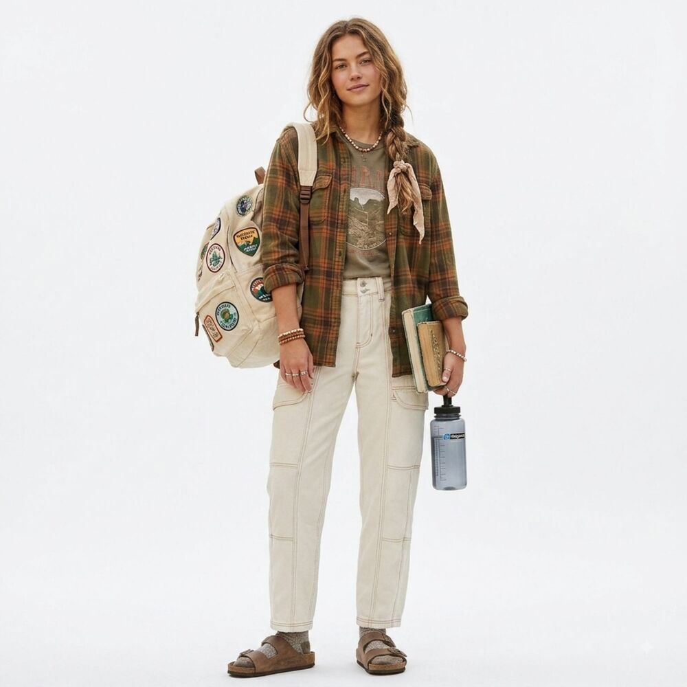 PacSun Cream Cargo Utility Pants Granola Girl Gorpcore Streetwear Back to School